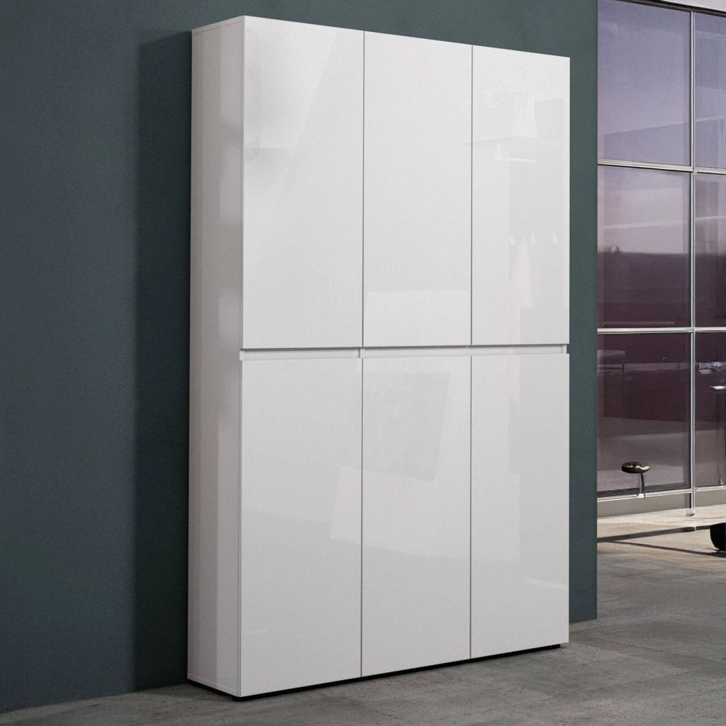 Scarpiera Diva, Mobile portascarpe, Armadio da ingresso multiuso, Mobiletto per calzature, Made in Italy, 122x34h200 cm, Bianco lucido