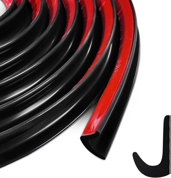 Regolatore di scarico RV a forma J in gomma da 5 metri con nastro adesivo self-adesivo per installazione facile - Nero - Regolatori di scarico per auto per camper, camion, barche e furgoni - 5 metri di lunghezza