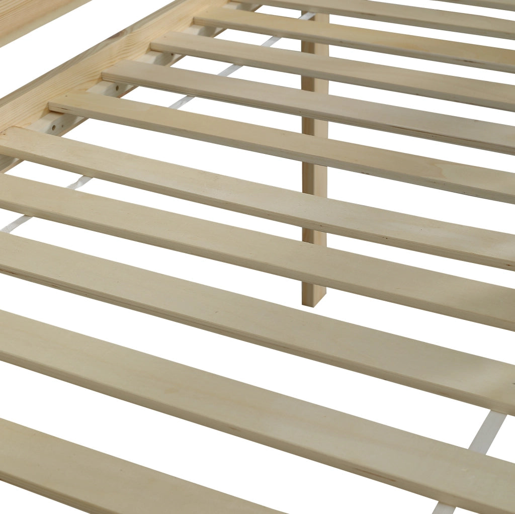 Letto a soppalco 90x200 cm con scala a tre gradini e tetto in legno bianco e naturale