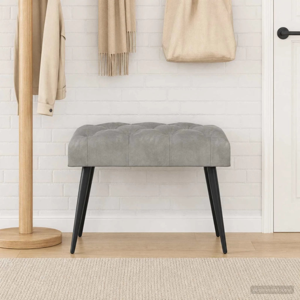 Panchina con bottoni imbottiti Grigio Chiaro 60 x 40 x 45 cm 42038543