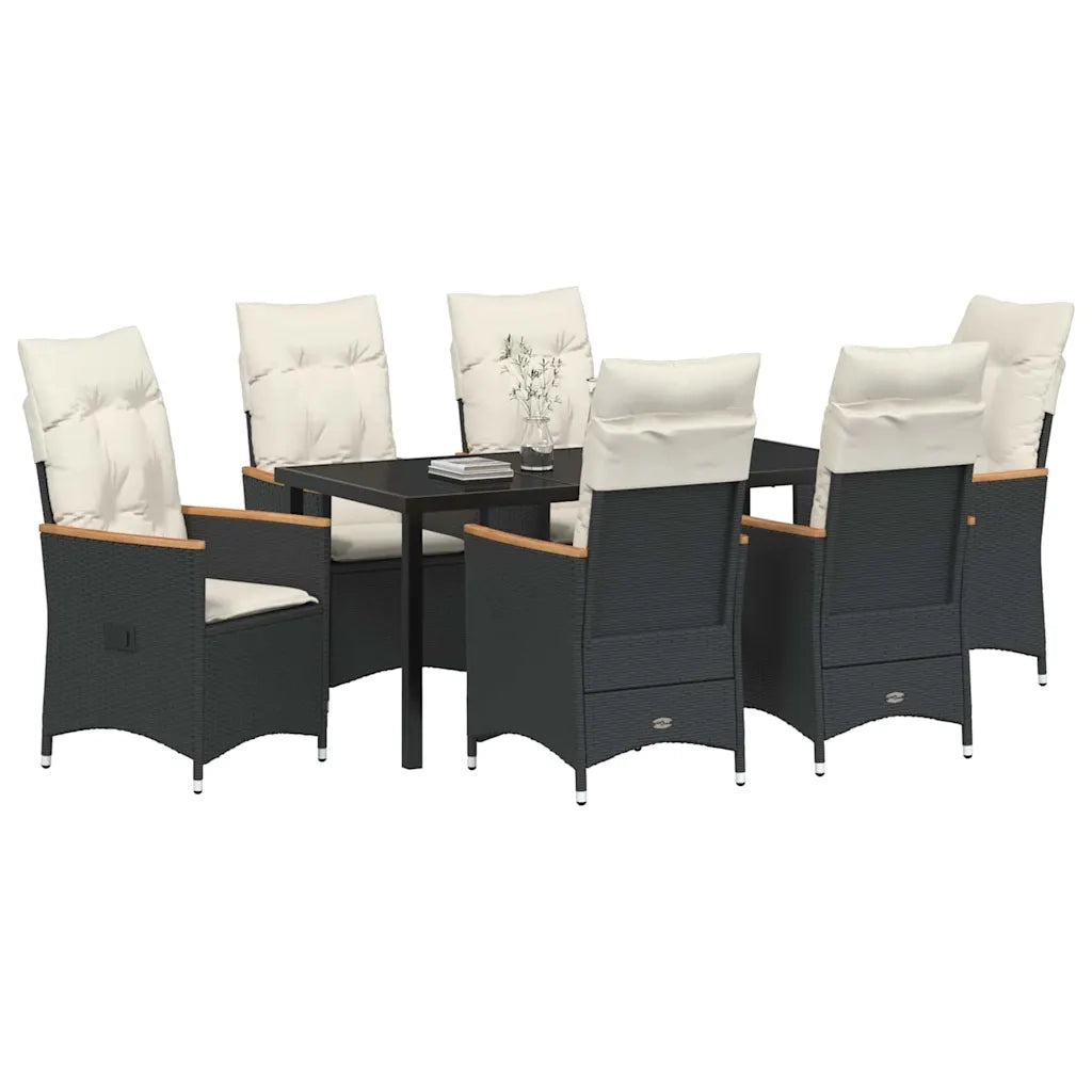 Set da Pranzo per Giardino con cuscino 7 pcs Nero polyrattan 3379608
