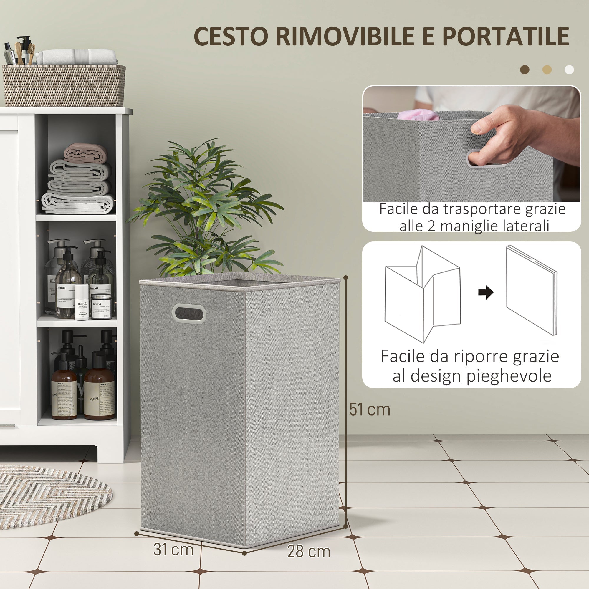 Mobile Bagno Portabiancheria 60x38x86 cm con Cesto Rimovibile Bianco