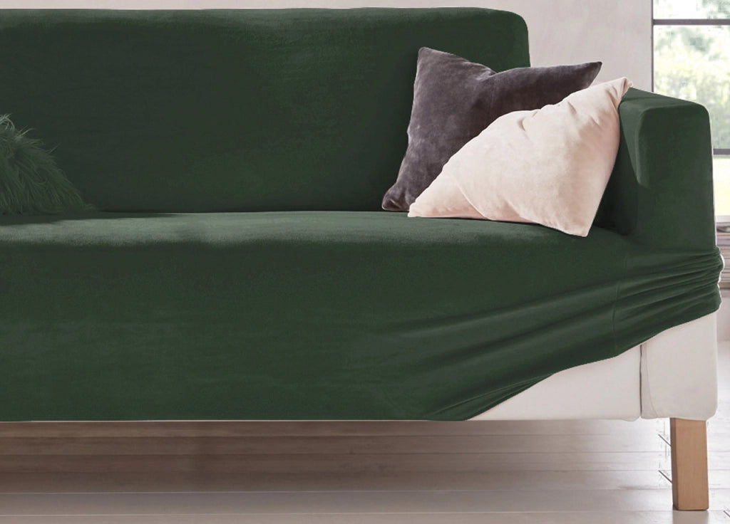 Copridivano Elasticizzato Effetto Velluto Modello Morbidissimo Colore Verde - Poltrona - Verde
