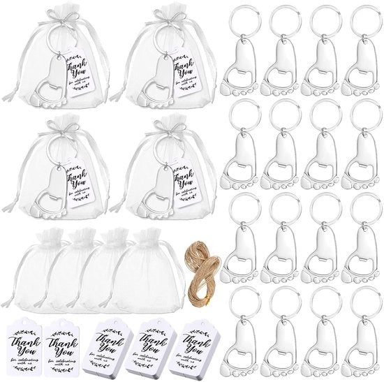 Set di 24 Sacchetti di Organza con Etichette di Ringraziamento per Feste di Nascita