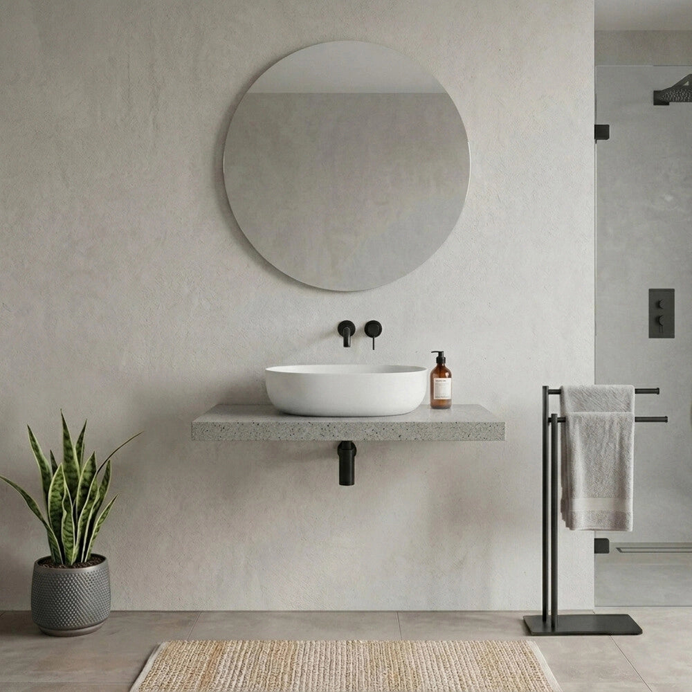 Mensolone bagno 100 cm in legno effetto pietra Levia