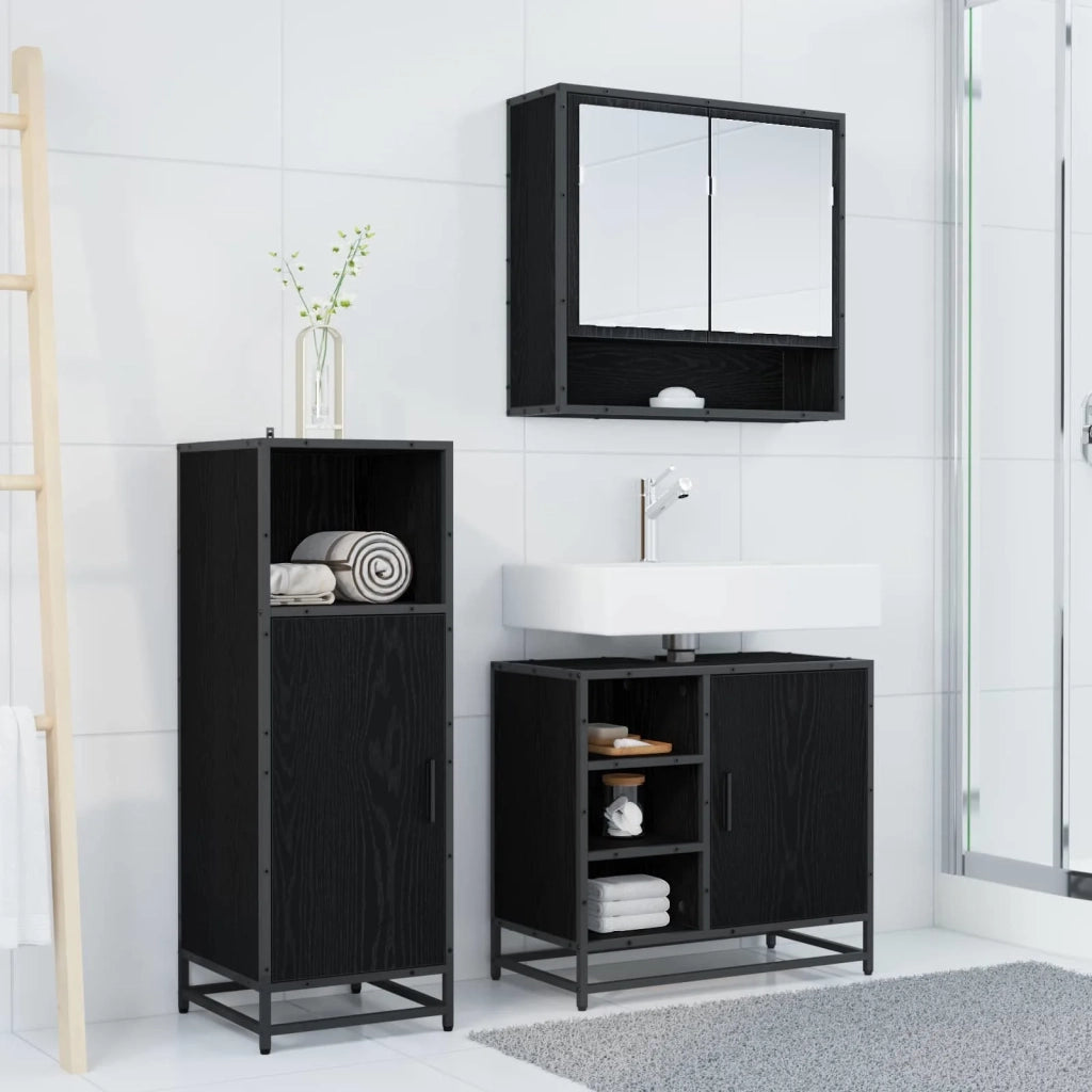 Set di mobili per il bagno 3 pcs Rovere Nero Legno multistrato
