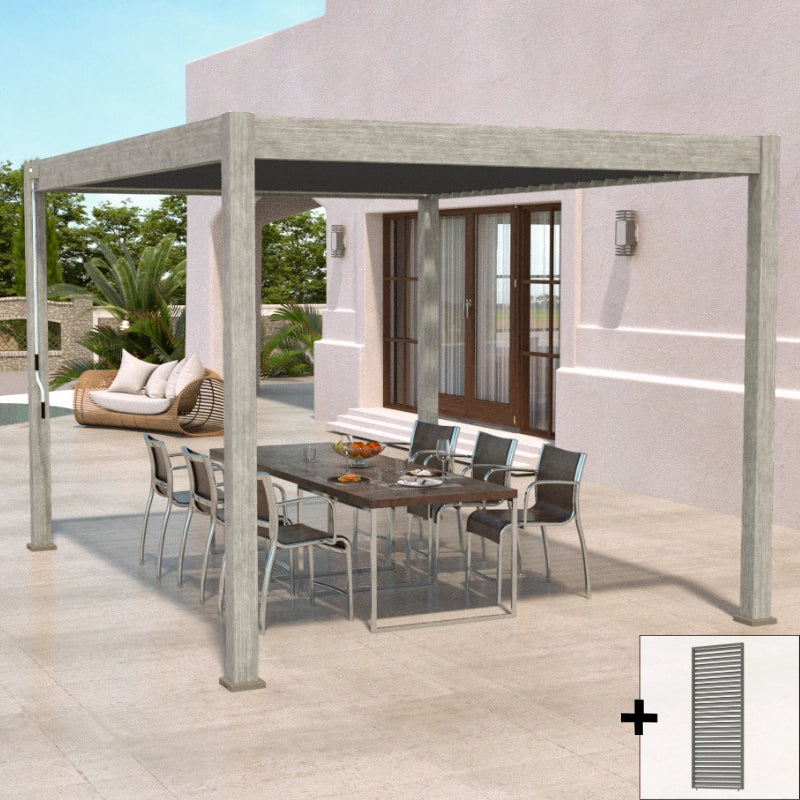 Pergola bioclimatica OmbrÃ©a 3x4M autoportante Woodlook/Antracite + 1 pannello frangivista 1M Antracite VS