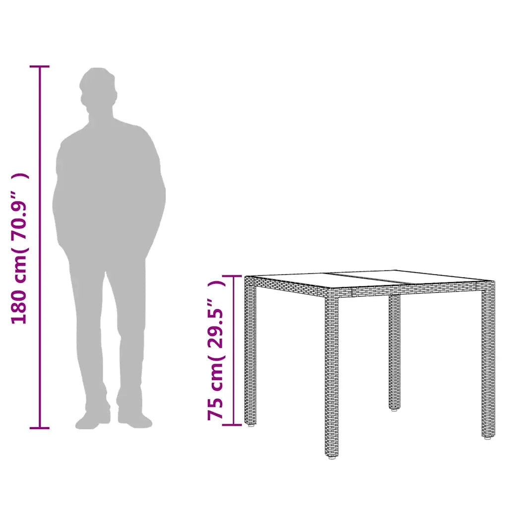 Tavolo da Giardino Piano in Vetro Grigio 90x90x75 cm Polyrattan 365526