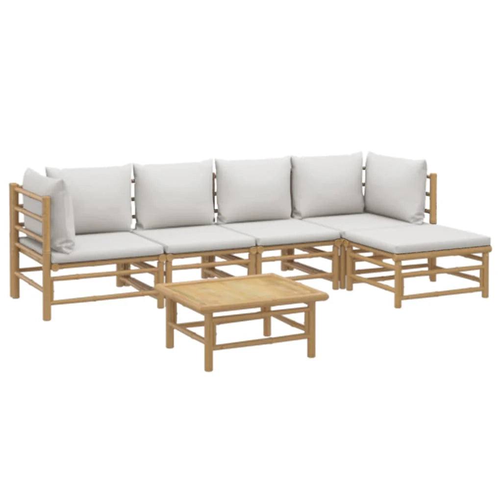 Set di mobili da giardino mobili da esterno 6 pezzi con cuscini in bambù grigio chiaro 02_0016772