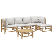 Set di mobili da giardino mobili da esterno 6 pezzi con cuscini in bambù grigio chiaro 02_0016772