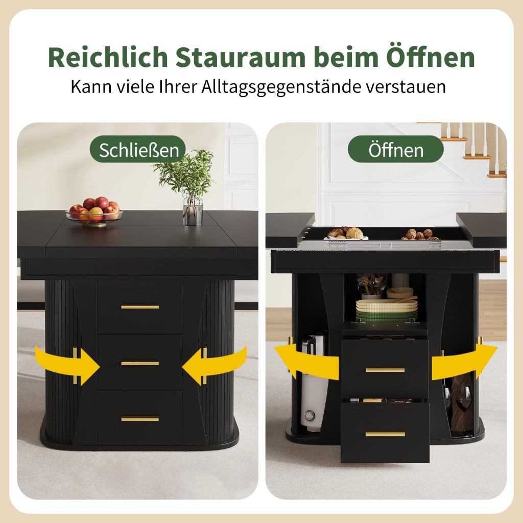 Tavolo da pranzo - rotondo estraibile - da 118 a 158 cm - 3 livelli stoccaggio - fino a 6 persone - nero