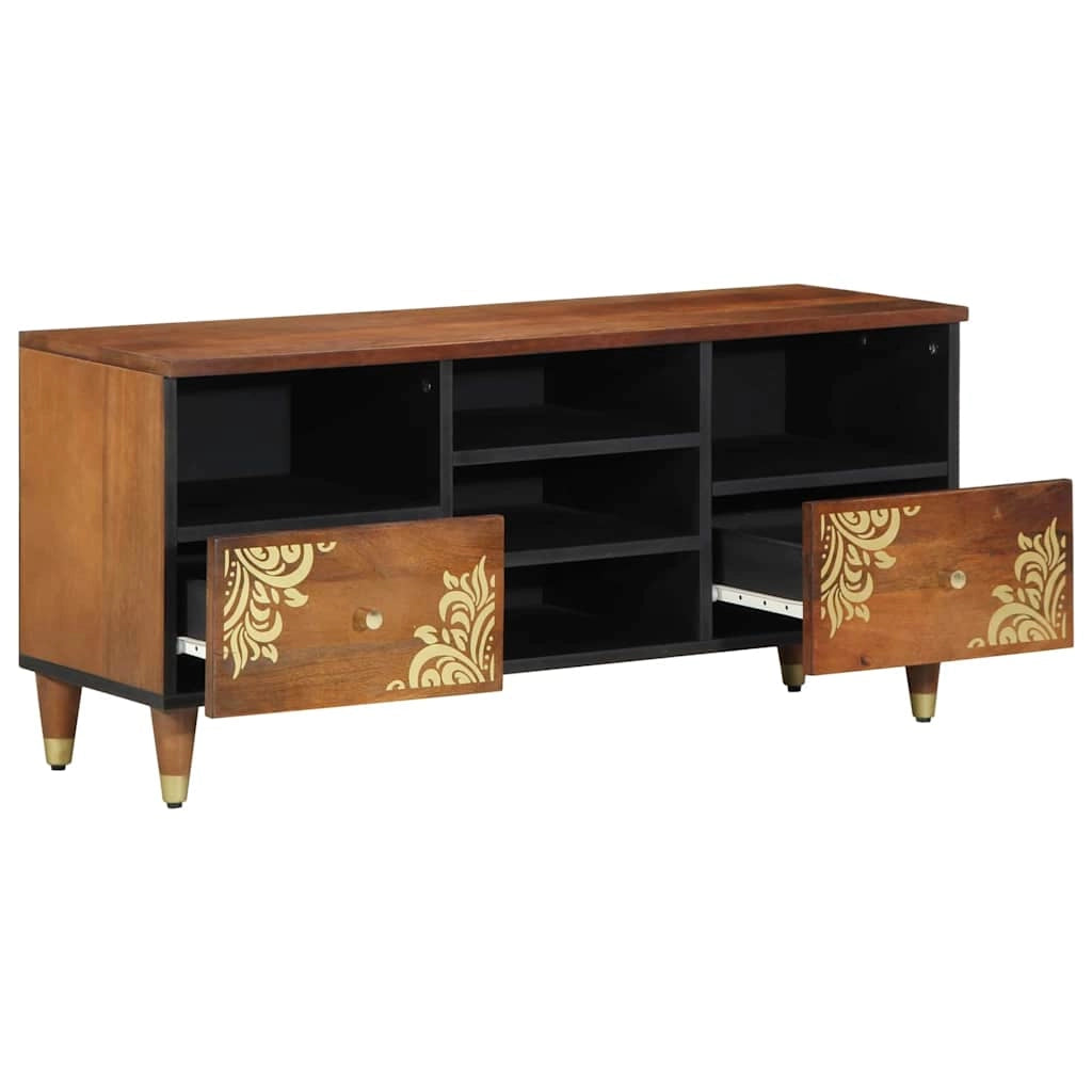 Mobile porta TV moderno con pratico contenitore 100 x 33 x 46 cm in legno massello di mango marrone miele 02_0057877