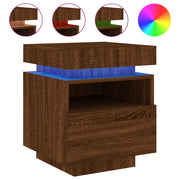 Comodino | Armadio da Notte | Mobiletto da notte con Luci LED Rovere Marrone 40x39x48,5 cm