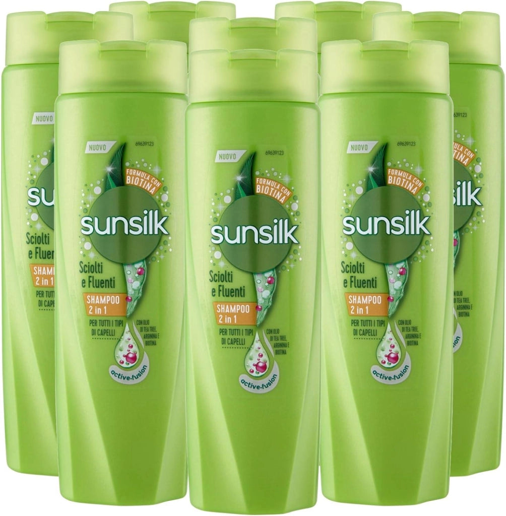 SUNSILK SHAMPOO SET 8 PEZZI 250 ML 2IN1 SCIOLTI E FLUENTI CON BIOTINA