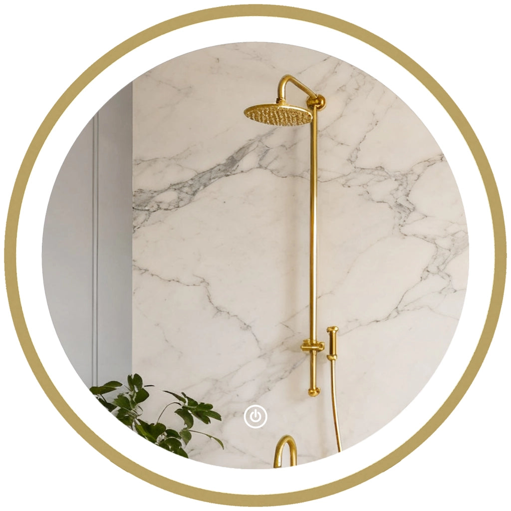 Specchio Bagno LED Rotondo 40 cm ¨C zephmum ¨C Dorato, Regolabile, 3 Luci