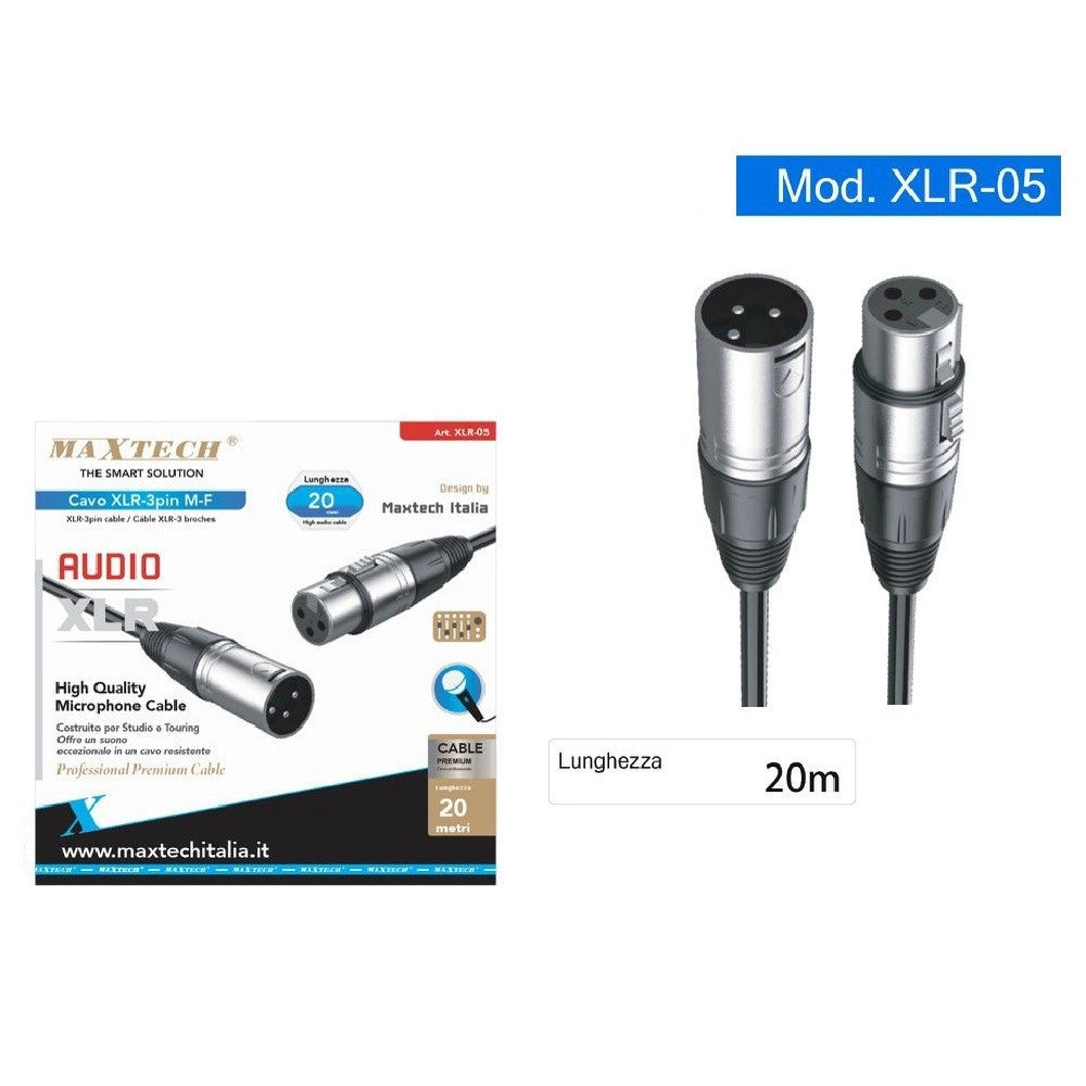 Trade Shop - Cavo Xlr Maschio / Femmina 3 Pin Audio Prolunga Per Microfono Da 20 Metri Xlr-05 -