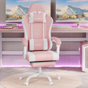 Sedia Gaming con Massaggio, Poltrona Ufficio Ergonomica, Ampia Sedia Girevole Imbottita per Computer con Cuscino Lombare Massaggiante, Carico 150 Kg, Tessuto a rete Rosa+Bianco