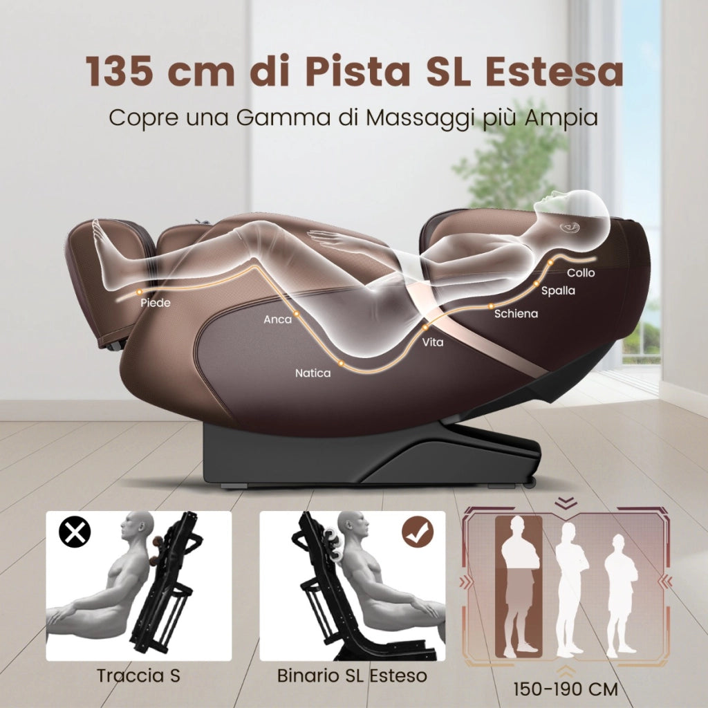 Sedia da massaggio con funzione di controllo vocale traccia SL sistema di riscaldamento incorporato-Sedia shiatsu a gravit¨¤ zero Marrone