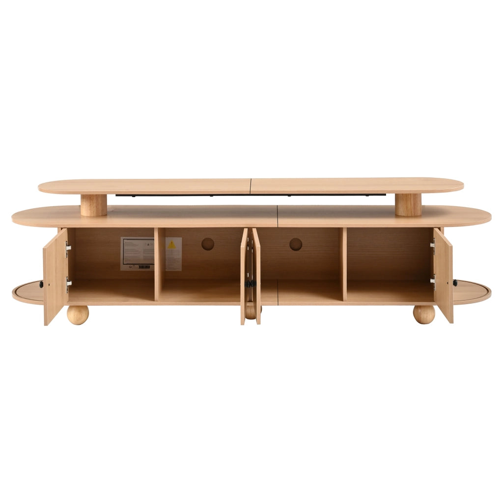 Mobile TV con 4 ante e 2 ante scorrevoli; illuminazione LED; passacavi - per soggiorno - 180x40x48 cm - in MDF e metallo - naturale