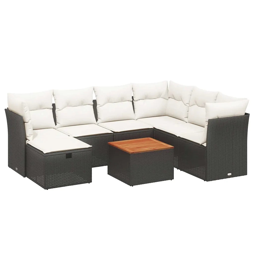 Set Divani da Giardino con Cuscini 8 pz Nero in Polyrattan