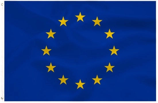 Bandiera Europa 90 x 150 cm - Stoffa in Poliestere Resistente - Supporto per Asta - Asta per Bandiera - Adatto per Esterno - Alta Qualità