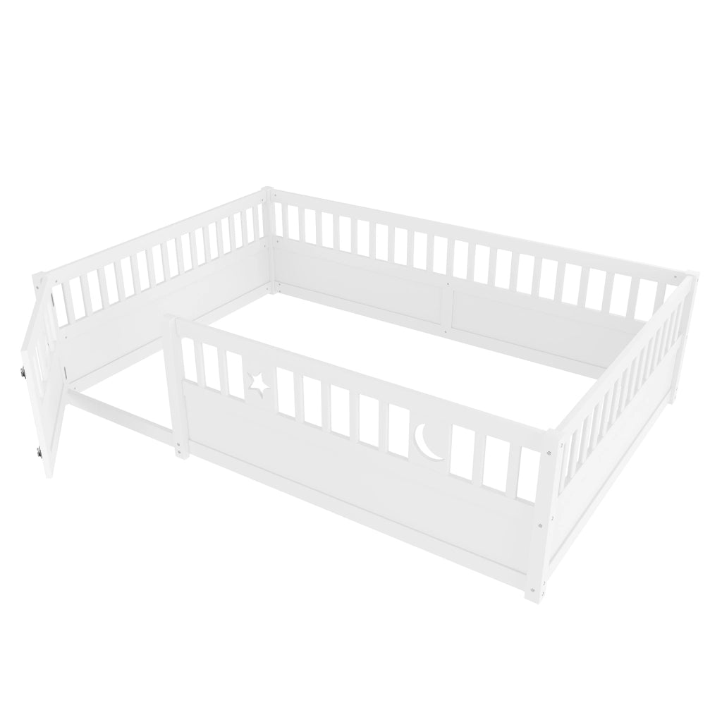 OKWISH Letto Bambini 140×190 cm, Letto Singolo con Spondine con Blocco di Sicurezza, Decoro Stelle e Luna, senza Materasso, in Pino, Bianco