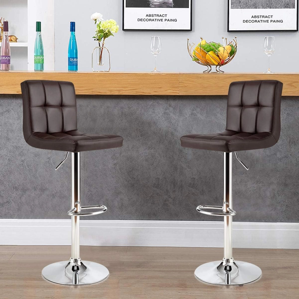 Set di 2 Sgabelli da Bar Regolabili in Altezza 65 – 85 cm, Girevole a 360° con Schienale e Poggiapiedi, Sgabello da Bistrò, Portata Fino a 150 kg