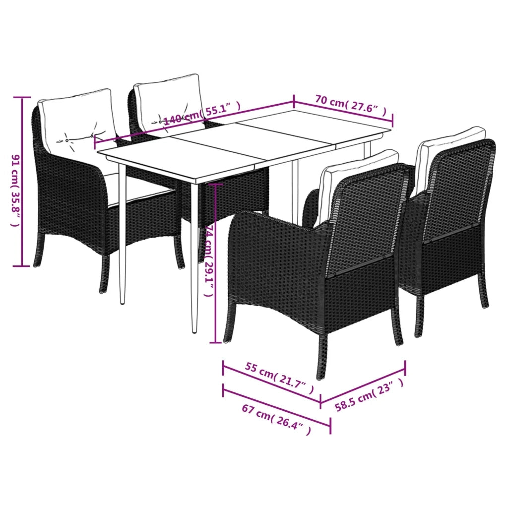 Set Pranzo da Giardino 5pz con Cuscini Grigio Chiaro Polyrattan