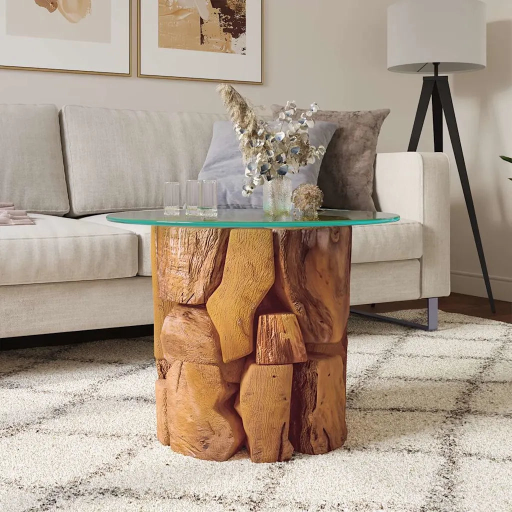 Tavolino da Salotto-Tavolino da soggiorno-Tavolo in Legname Massello di Teak 60 cm