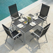 Set di 5 Mobili da Giardino in Alluminio, Tavolo Rettangolare 110x70 cm + 4 Sedie Pieghevoli Regolabili, Resistente alle Intemperie, Arredamento per Terrazza, Balcone e Esterno, Grigio Argento