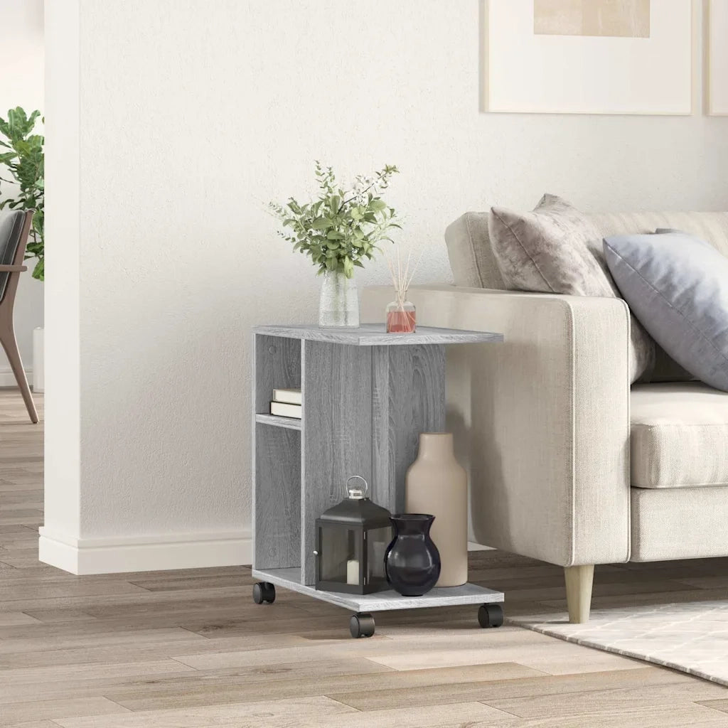 Tavolino | Tavolo laterale con Ruote Grigio Sonoma 50x30x55 cm Legno Multistrato