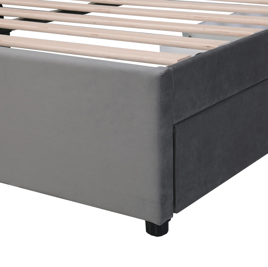 Letto imbottito in velluto grigio 160 x 200 cm con 2 cassetti