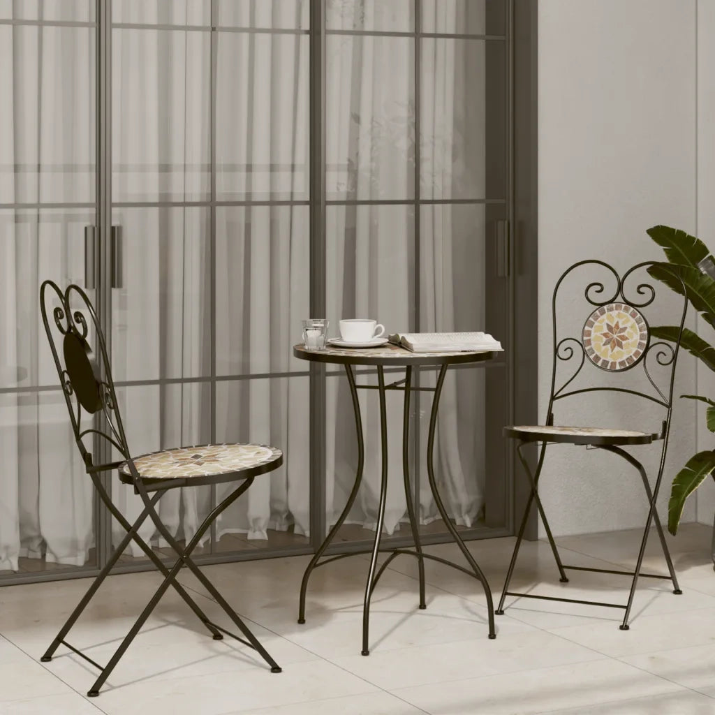 Tavolino Bistrot con Mosaico Terracotta e Bianco Ceramica 4003402