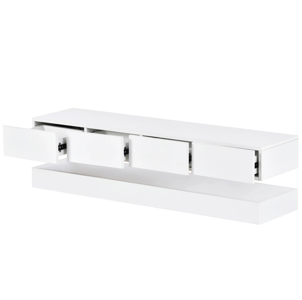 Mobile sospeso bianco con 4 cassetti; LED controllabile via app Bluetooth; MDF