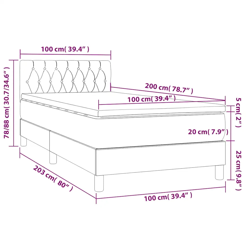 Letto singolo | Letto per adulti | Letto a Molle con Materasso e LED Nero 100x200 cm in Velluto