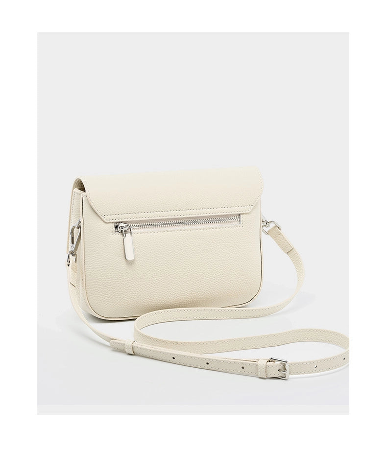 Borsa a tracolla quadrata da donna in vera pelle, modello a marsupio, colore bianco.