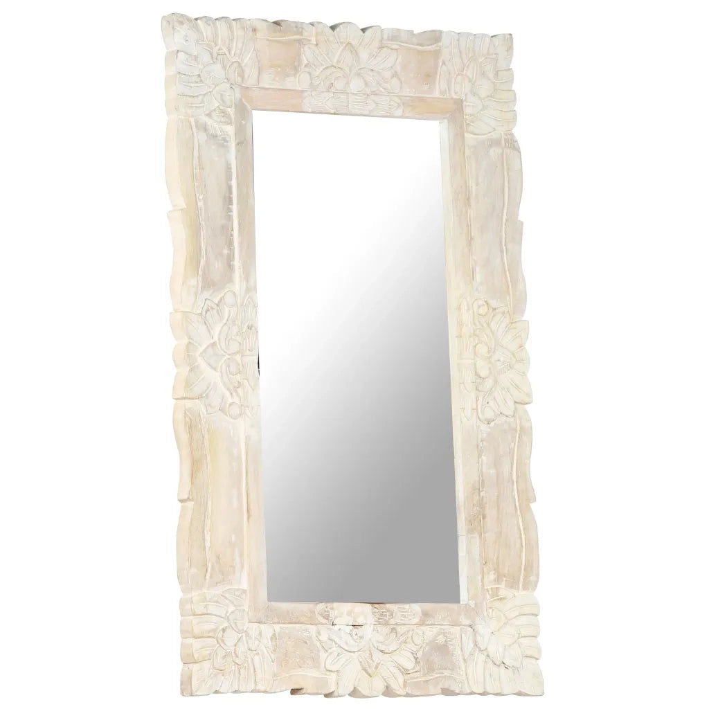 Specchio-Specchio Decorativo Bianco 80x50 cm in Legno Massello di Mango