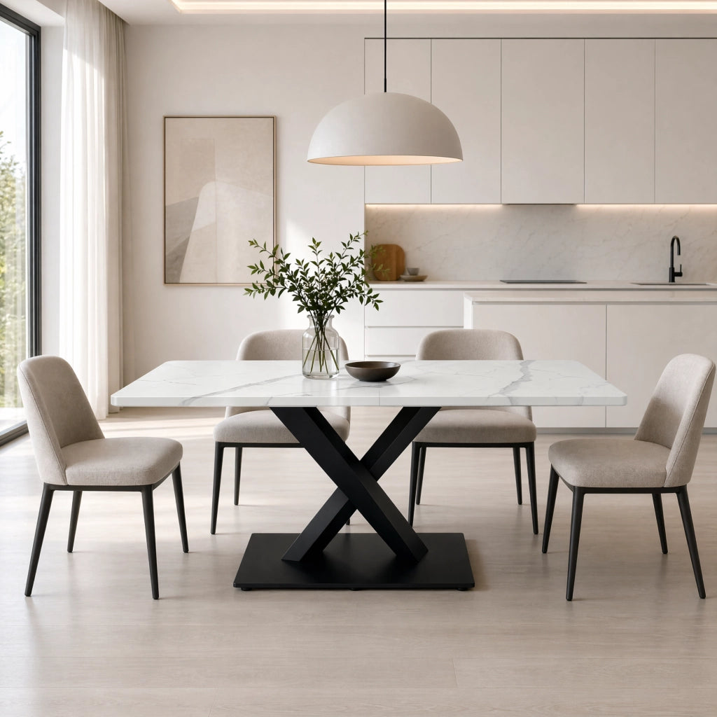 Tavolo da pranzo rettangolare 160x80x75 cm MDF bianco nero