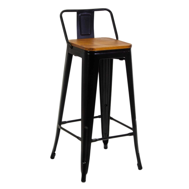 Sgabello ferro new bristol nero seduta legno cm 42x42h77/94
