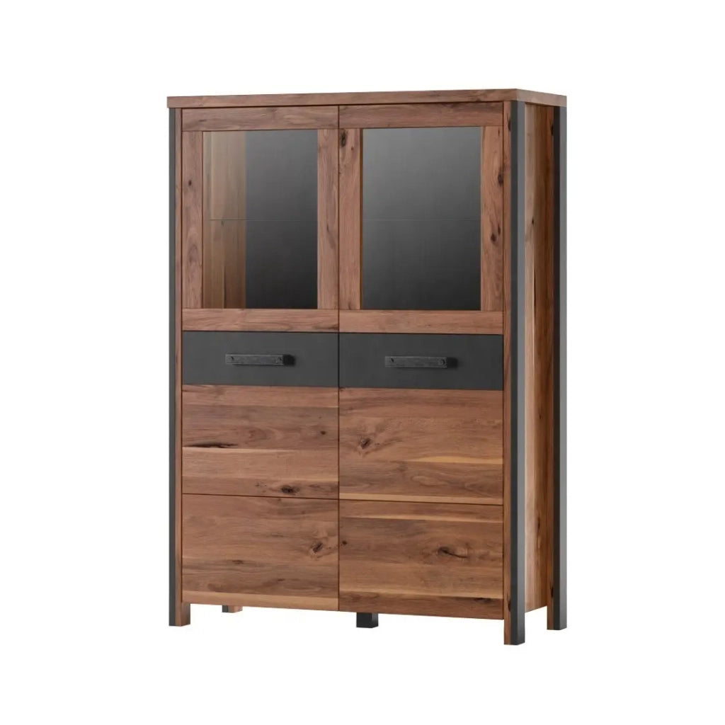 Credenza alta WINDSOR in rovere scuro e grigio antracite - 2 grandi porte - 97 x 138 x 37 cm