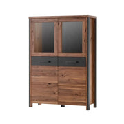 Credenza alta WINDSOR in rovere scuro e grigio antracite - 2 grandi porte - 97 x 138 x 37 cm