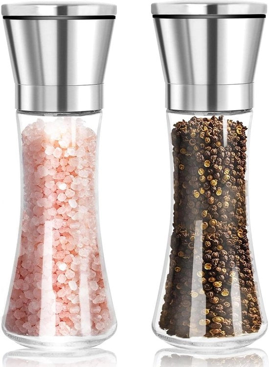 Set di Macinatura Sale e Pepe - Macinatrice di Pepe Nero Manuale Regolabile - Spremipolvere di Sale con Grande Capacità - Macinatore di Semi di Cucina (Senza Semi di Orto)