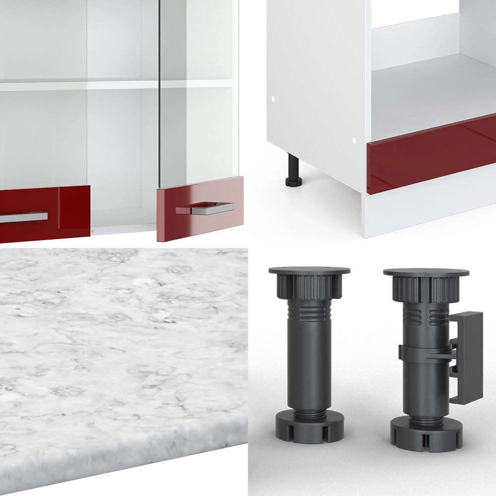 Cucina angolare completa R-Line Rosso lucido/Bianco 287 x 227 cm, PL Antracite Vicco