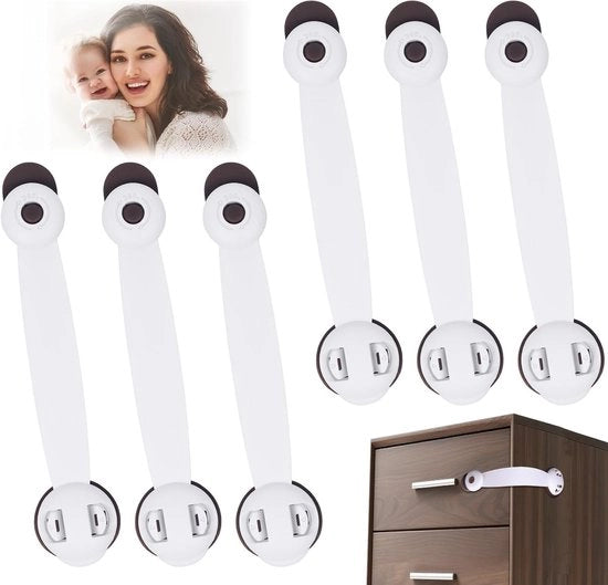 Serrature di sicurezza per bambini - 6 pezzi di serrature sicure per bambini - Senza viti - Serrature per bambini con adesivo 3M - Attacco a pin su armadi - Serrature sicure per bambini per porta del frigorifero, cassetto, mobile (marrone)