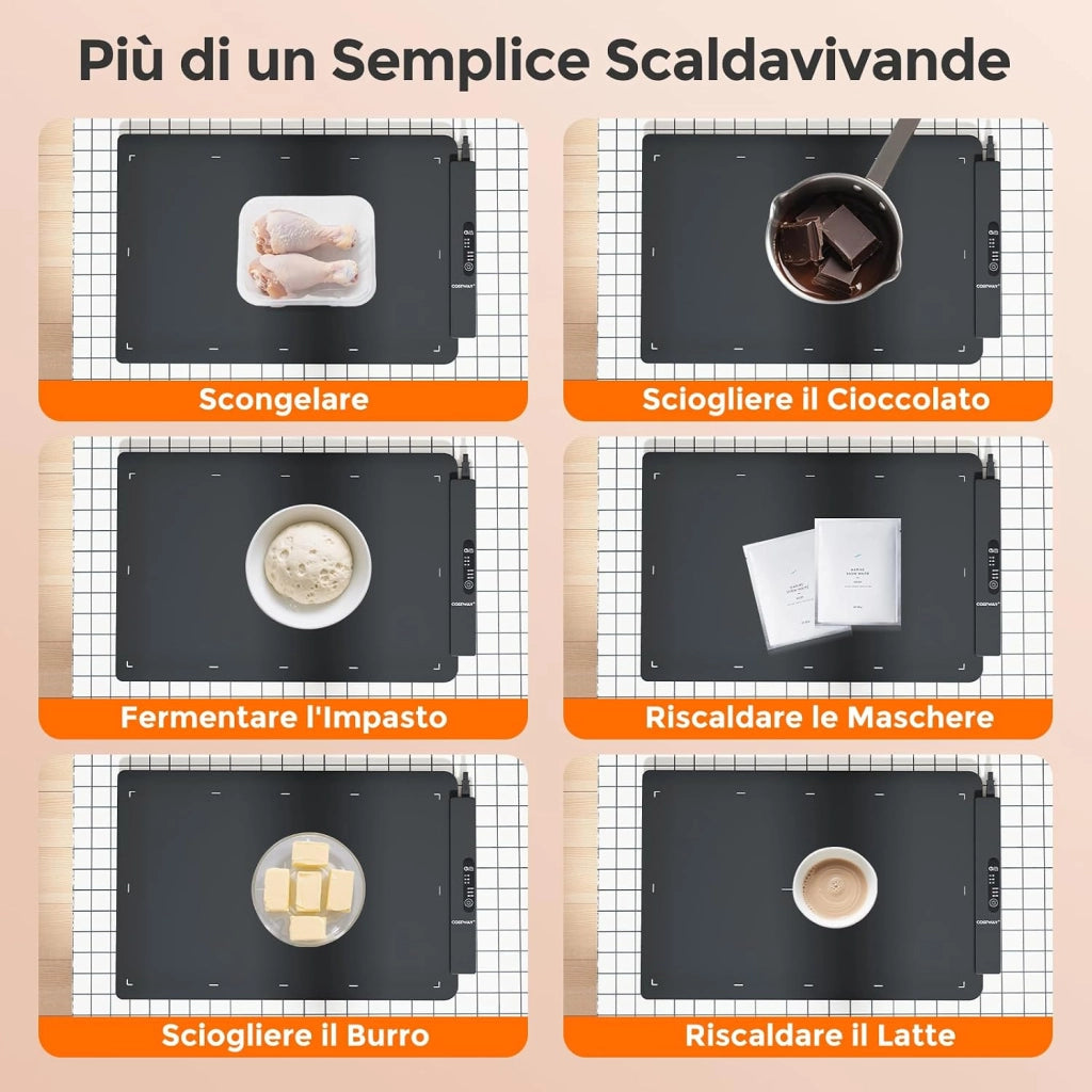 Vassoio Riscaldante Elettrico, Scaldavivande Arrotolabile e Portatile con Temperatura Regolabile e Timer, Riscaldamento Rapido e Spegnimento Automatico, 64x41 cm