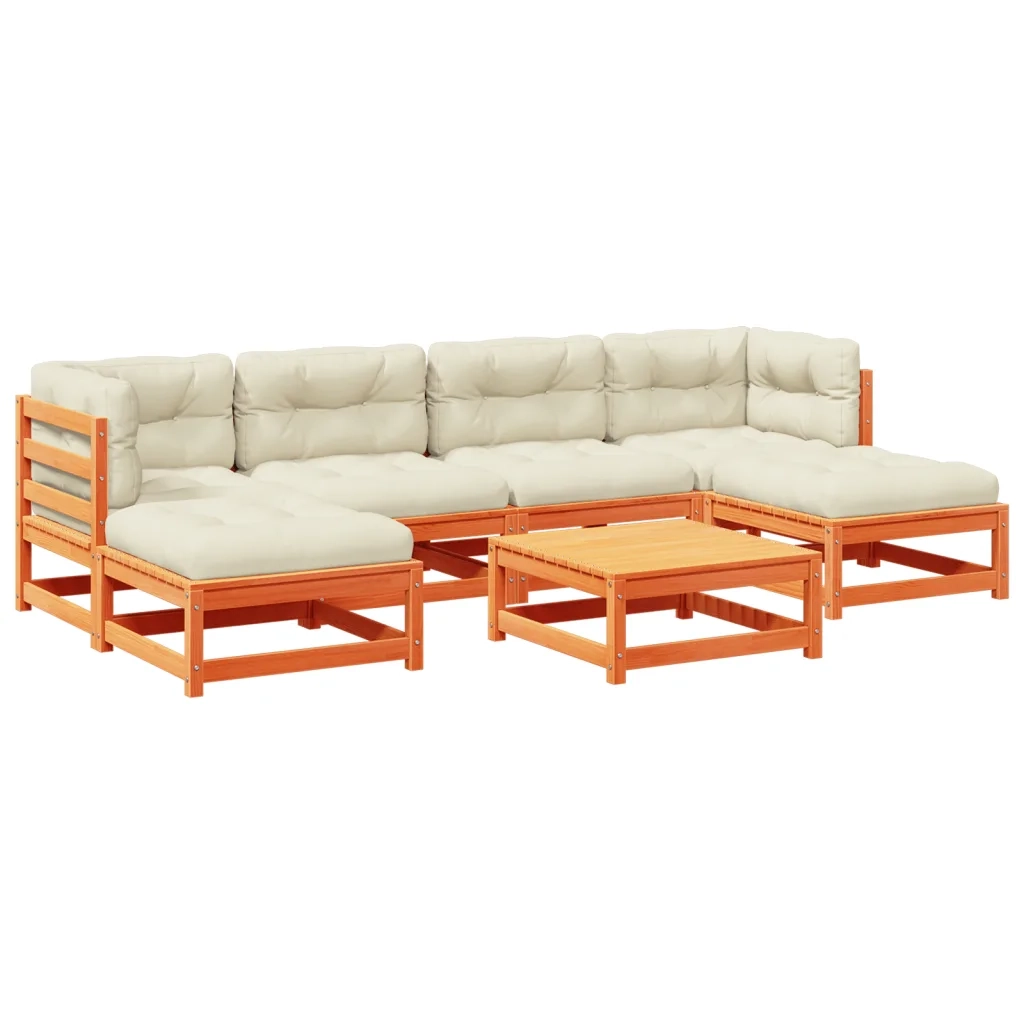 Set Divani Giardino 7 pz con Cuscini Marrone Cera Massello Pinocod mxl 92628