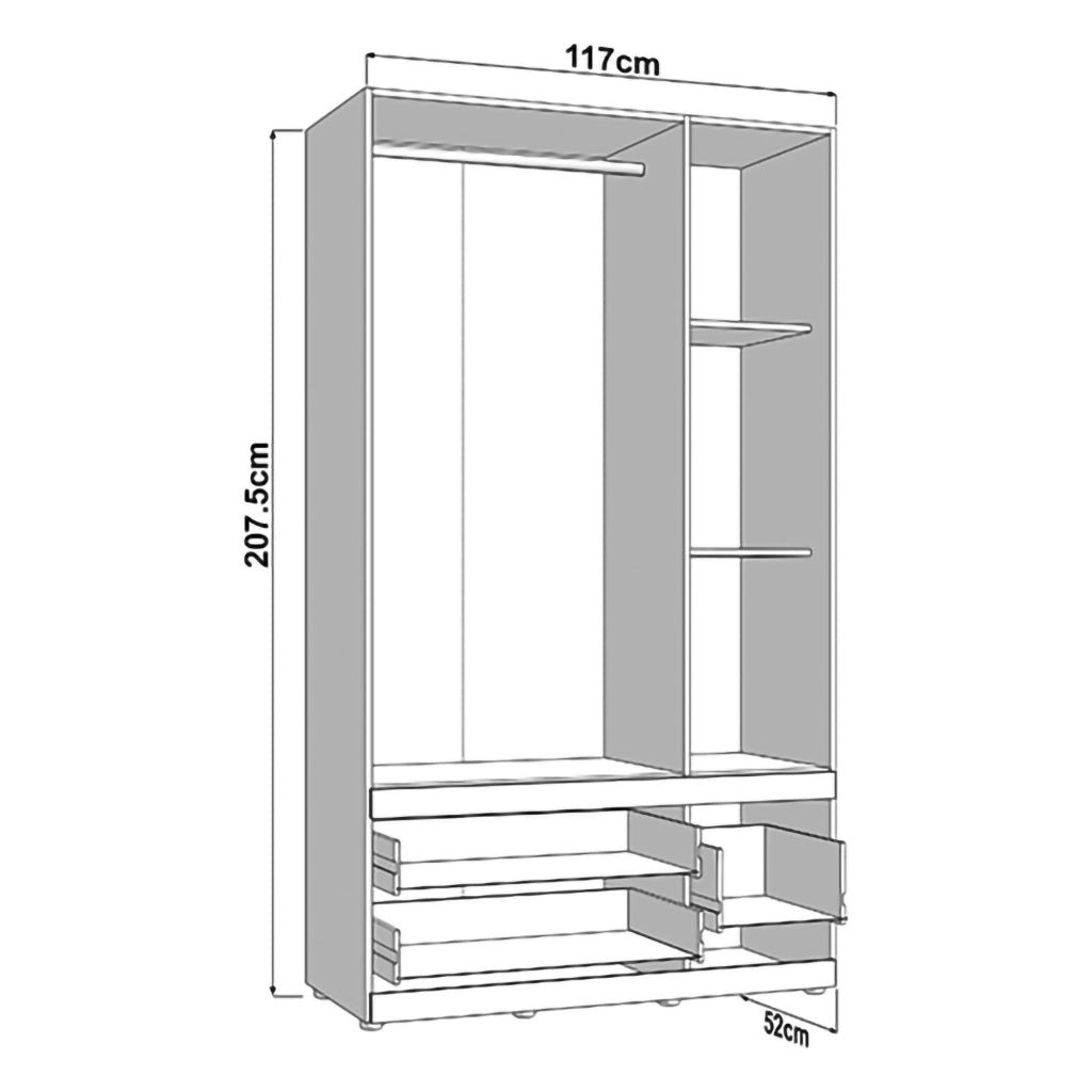 Armadio Camera da Letto Yelapa, Guardaroba 3 Ante Appendiabiti, 117x52 cm Bianco Opaco