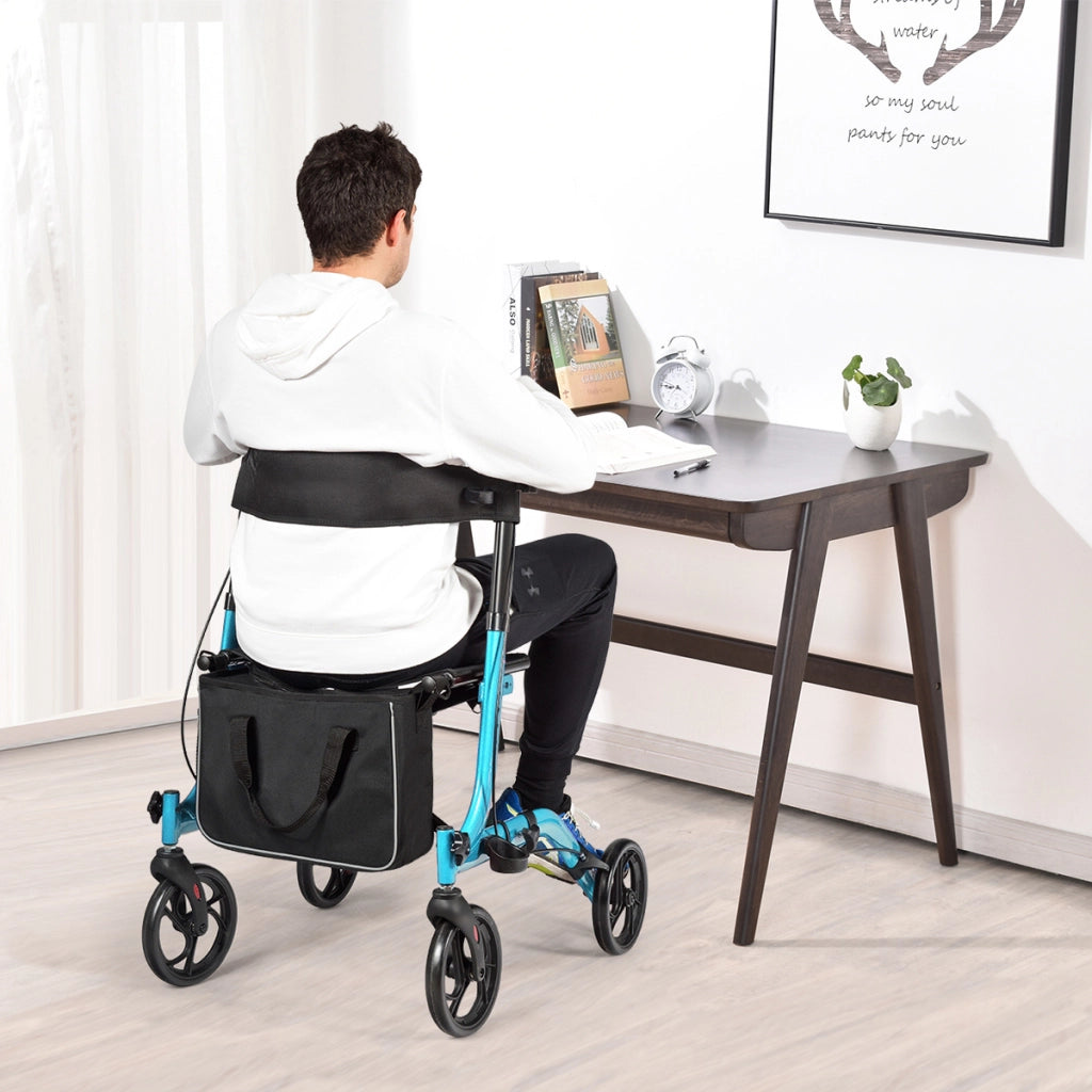 Girello leggero e compatto con sedile maniglia borsa per anziani e adulti, Deambulatore pieghevole in alluminio Blu-Sedie per doccia