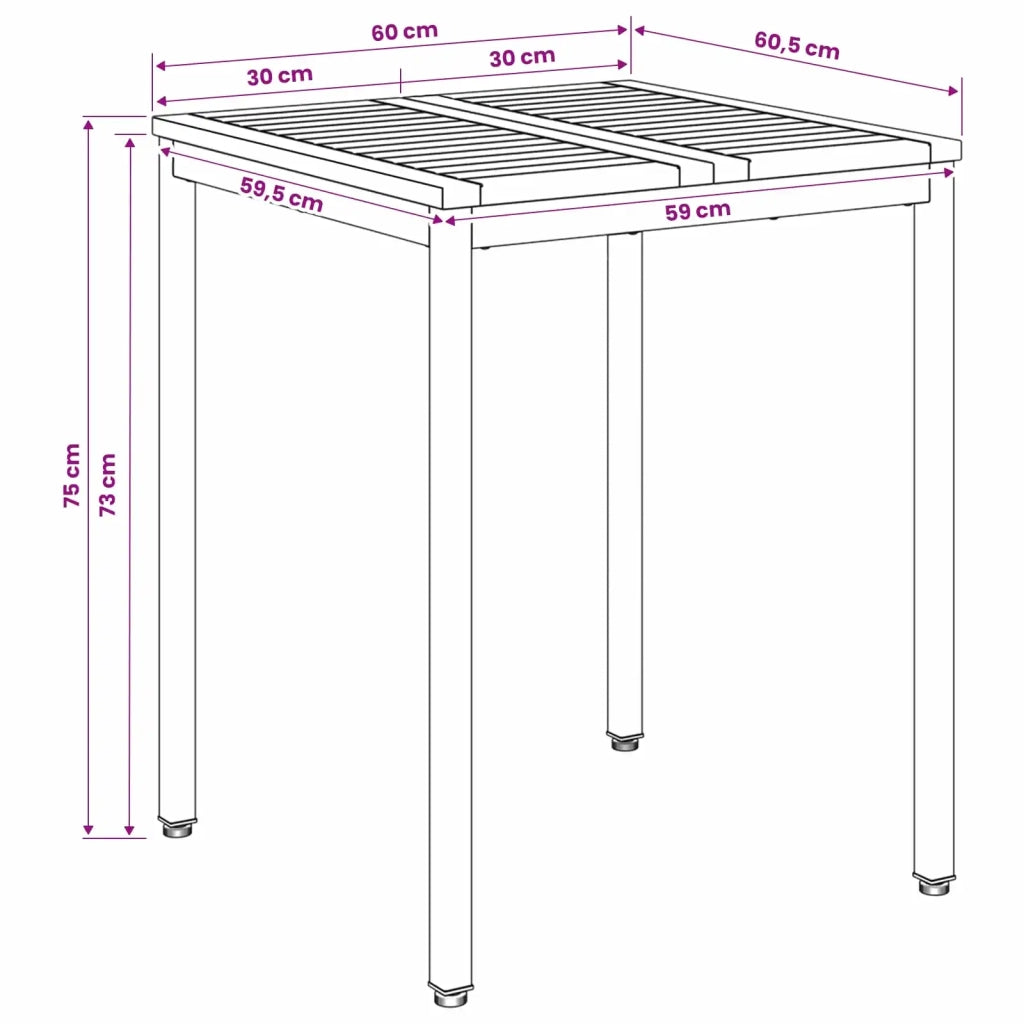 Tavolo da cena da giardino Naturale e Bianco 60 x 60,5 x 75 cm 901305