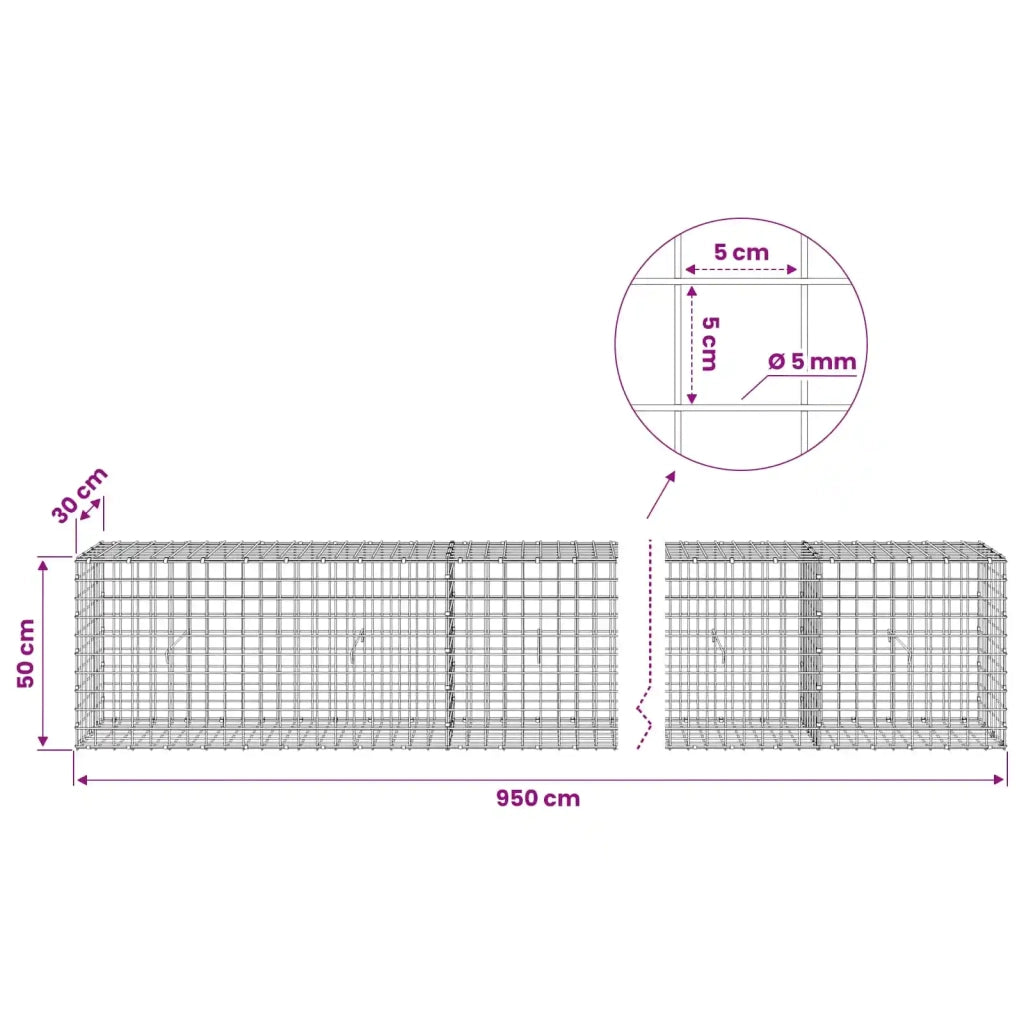 Gabione con filo da 5 mm e rete da 5x5 cm 950x30x50 cm 3464149